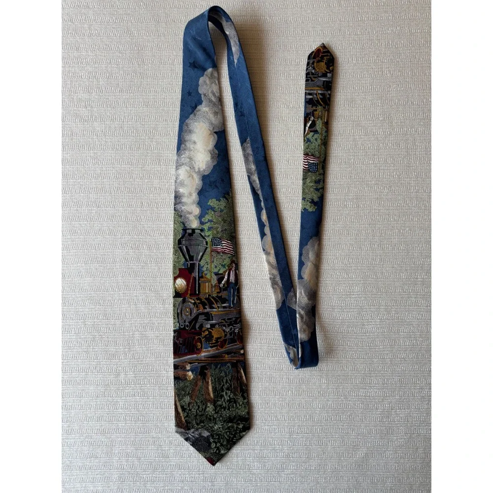 Tango by Max Raab Silk Tie Americana Series Iron Horse Steam Locomotive USA Made